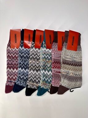 Missoni Men's Multicolor Zigzag Socks 6 Pack L XL NWT